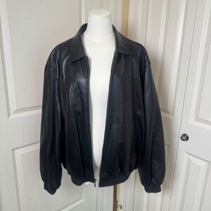 Golden Bear Black Leather Bomber Jacket Full Zip Ribbed Hem Men’s XL
